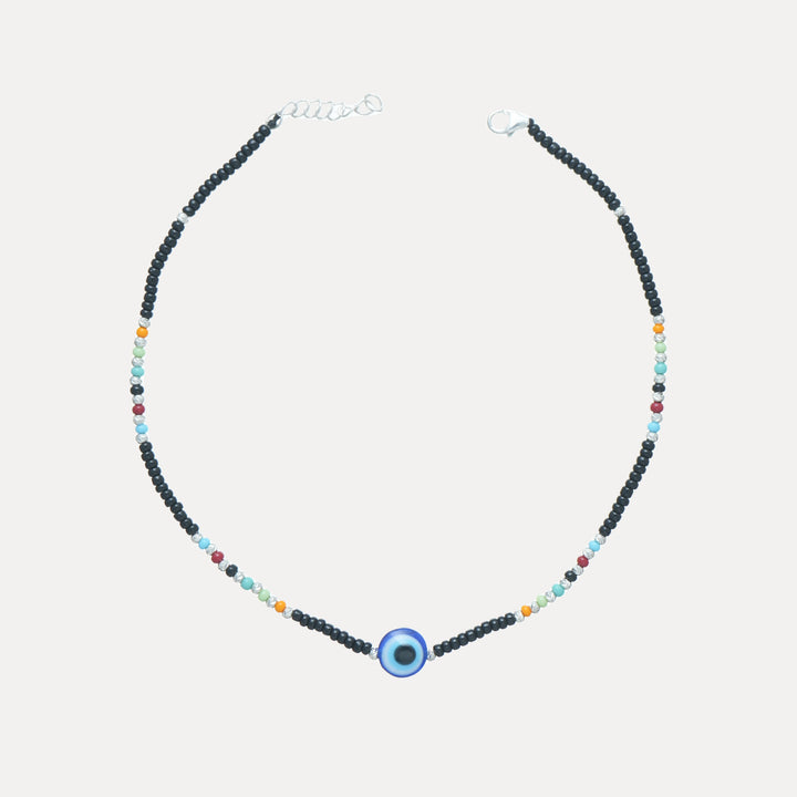 925 Sterling Silver Multicolor Evil Eye Anklet for Women - tassyasilver.com