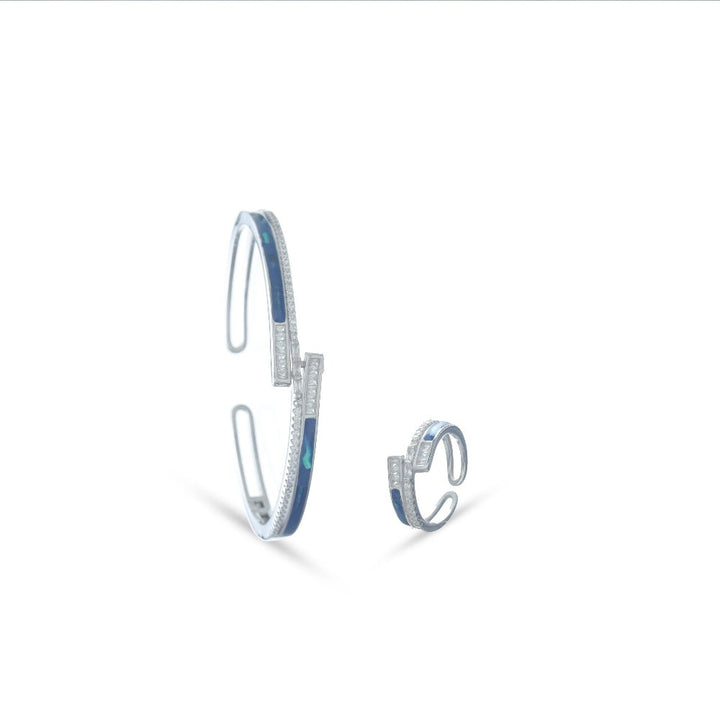 925 Sterling Silver Ocean Gleam Kada & Ring Set for Women - tassyasilver.com