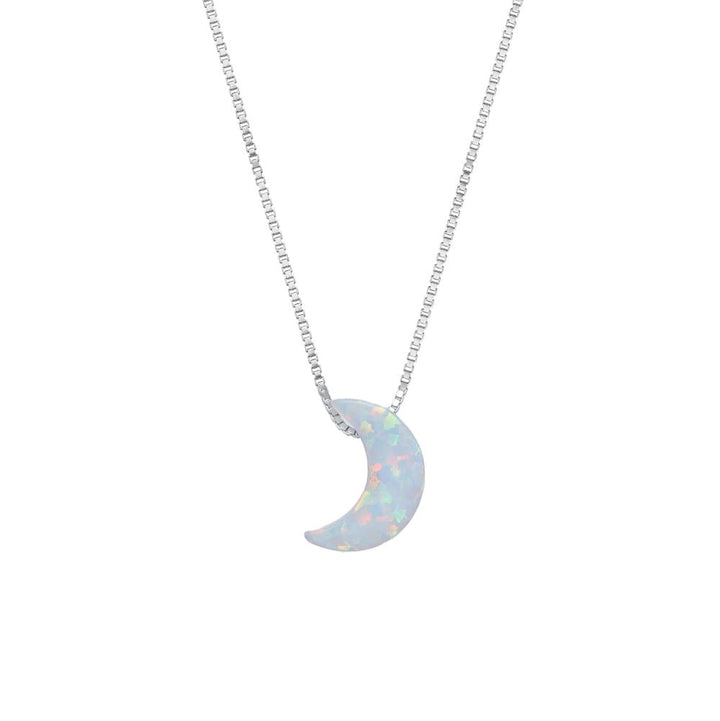 925 Sterling Silver Opal Moon Chain Pendant for Women - tassyasilver.com