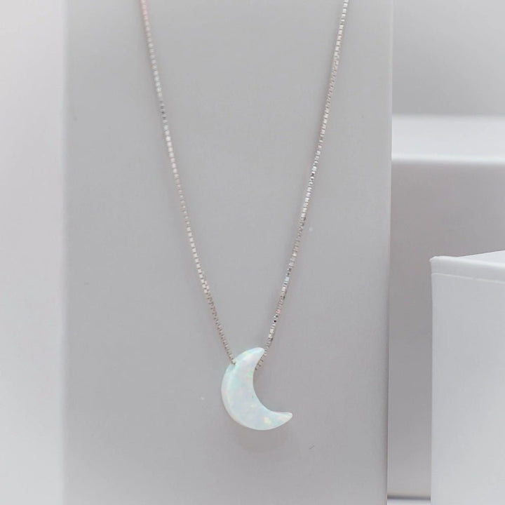 925 Sterling Silver Opal Moon Chain Pendant for Women - tassyasilver.com