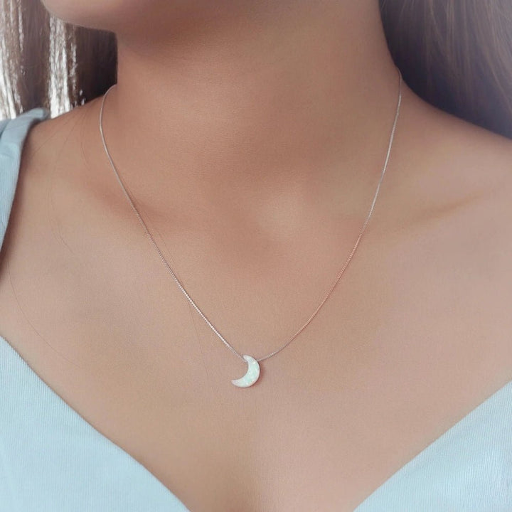 925 Sterling Silver Opal Moon Chain Pendant for Women - tassyasilver.com