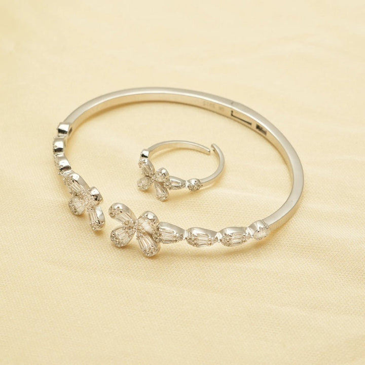 925 Sterling Silver Petal Glow Kada & Ring Set for Women - tassyasilver.com