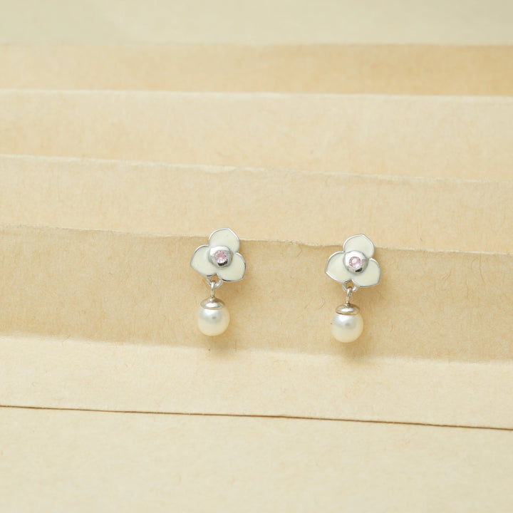 925 Sterling Silver Petal & Pearl Drops for Women - tassyasilver.com