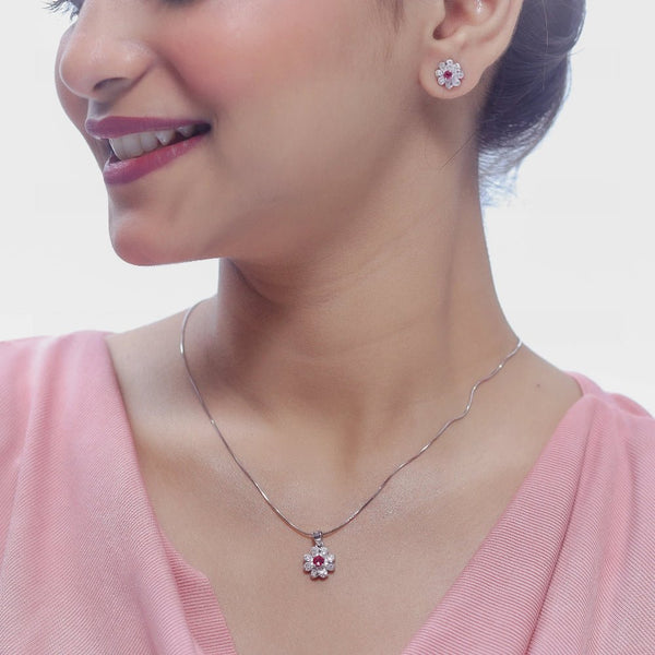 925 Sterling Silver Pink Floral Chain Pendant Top for Women - tassyasilver.com