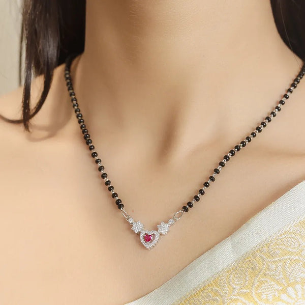 925 Sterling Silver Pink Heart Mangalsutra For Women - tassyasilver.com