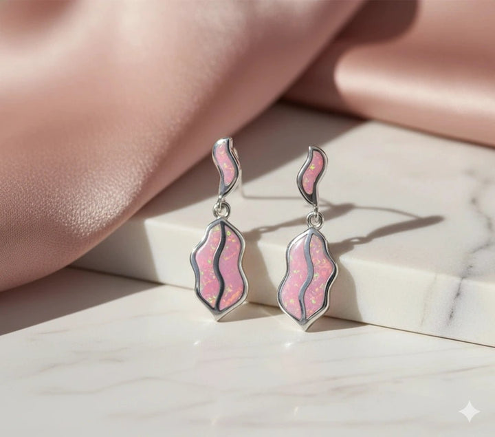 925 Sterling Silver Pink Opal Drop Earrings for Women - tassyasilver.com
