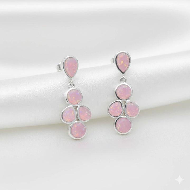 925 Sterling Silver Pink Pear & Round Opal Earrings for Women - tassyasilver.com