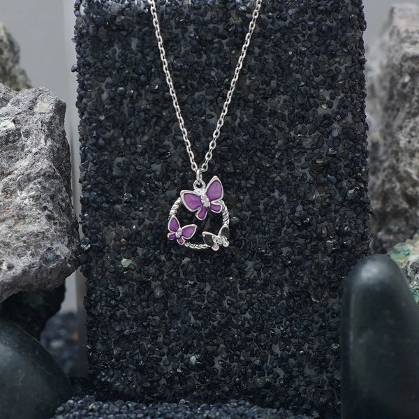 925 Silver Purple Butterfly Chain Pendant
