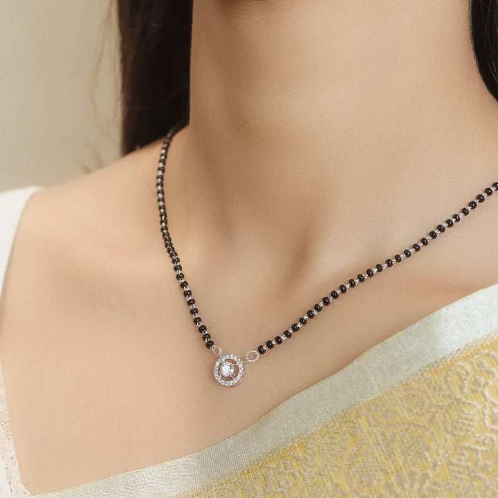 925 Sterling Silver Radiant Solitaire Mangalsutra for Women - tassyasilver.com