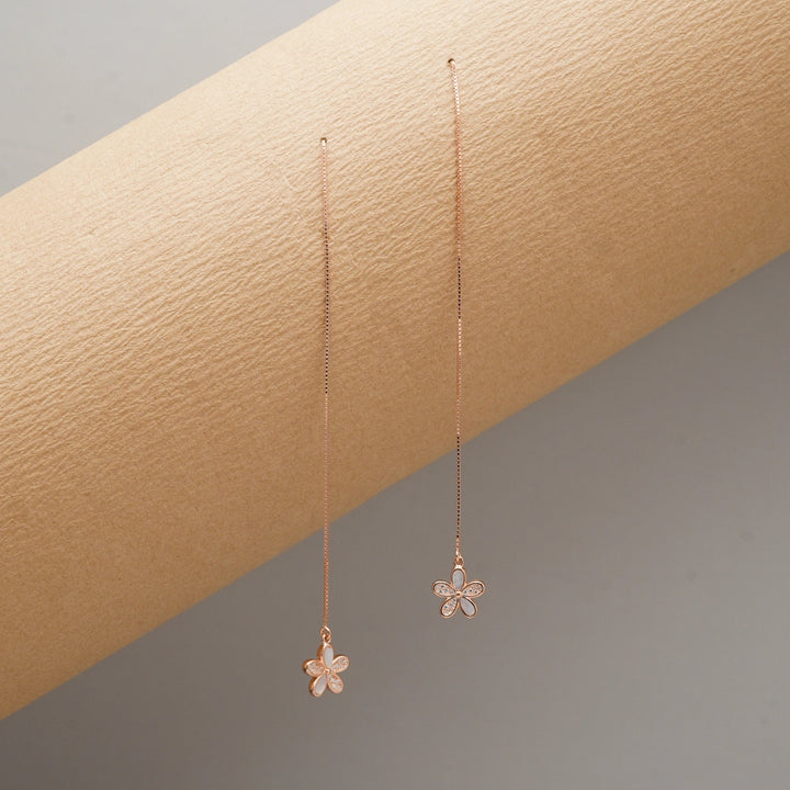 925 Sterling Silver Rose Bloom Threader Earrings for Women & Girls - tassyasilver.com