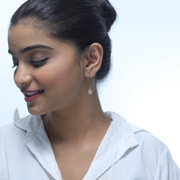 925 Sterling Silver Rose Bloom Threader Earrings for Women & Girls - tassyasilver.com
