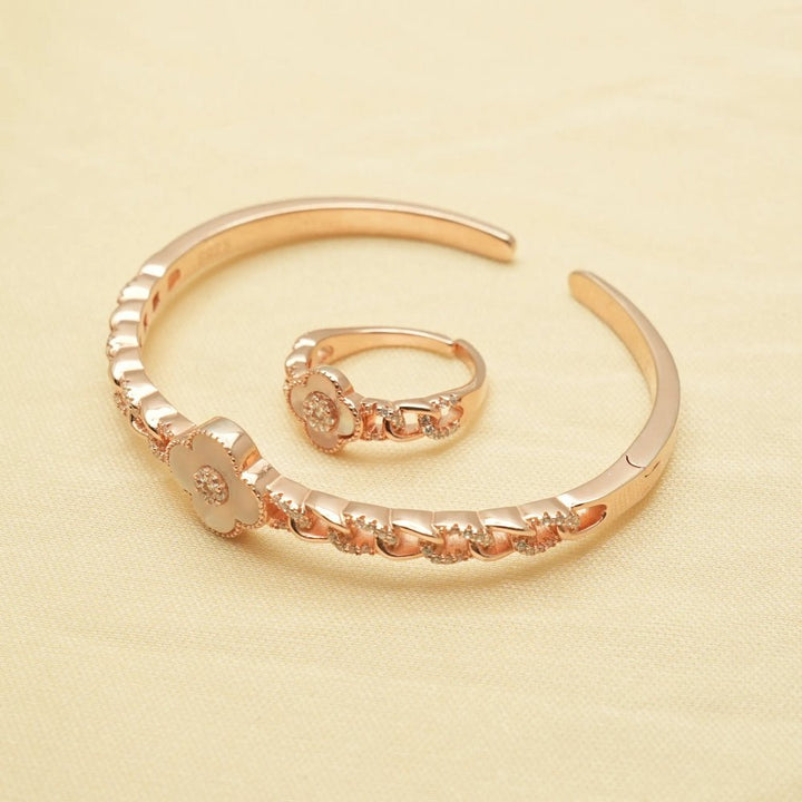 925 Sterling Silver Rosé Glow Kada & Ring Set for Women - tassyasilver.com