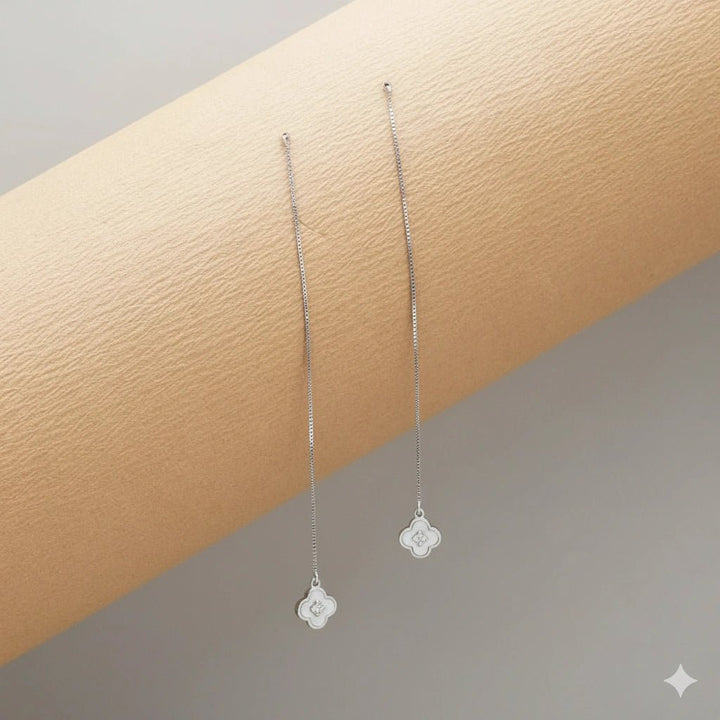 925 Sterling Silver Rosegold Clover Threader Earrings for Women - tassyasilver.com