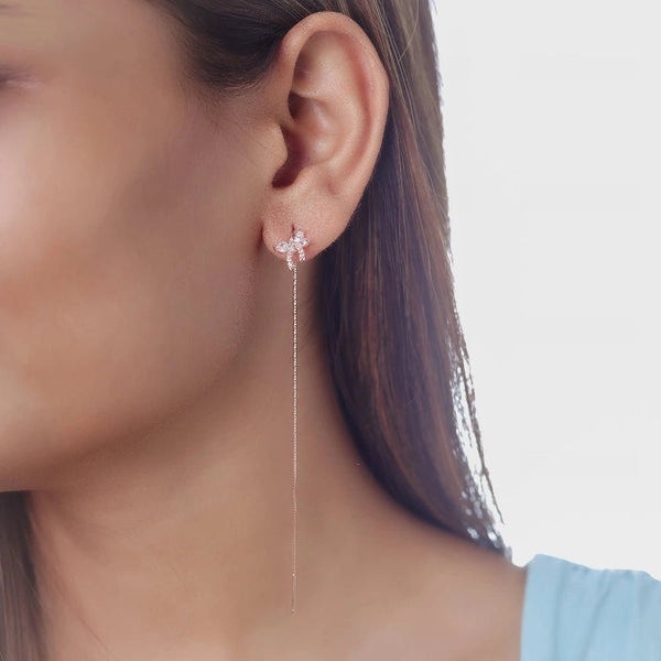925 Sterling Silver Rosy Flutter Threader Earrings for Women - tassyasilver.com