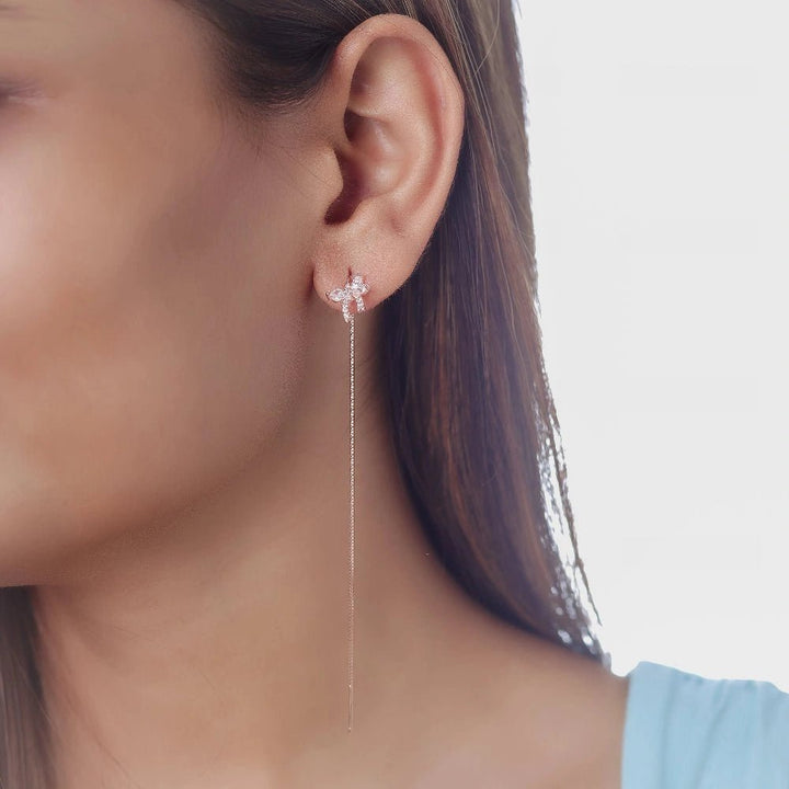 925 Sterling Silver Rosy Flutter Threader Earrings for Women - tassyasilver.com