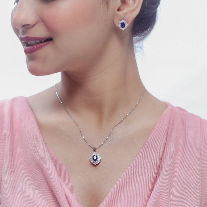 925 Sterling Silver Royal Blue Silver Chain Pendant Top for Women - tassyasilver.com