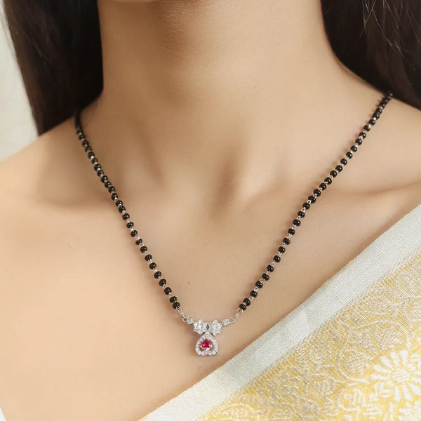 925 Sterling Silver Ruby Heart Mangalsutra For Women - tassyasilver.com