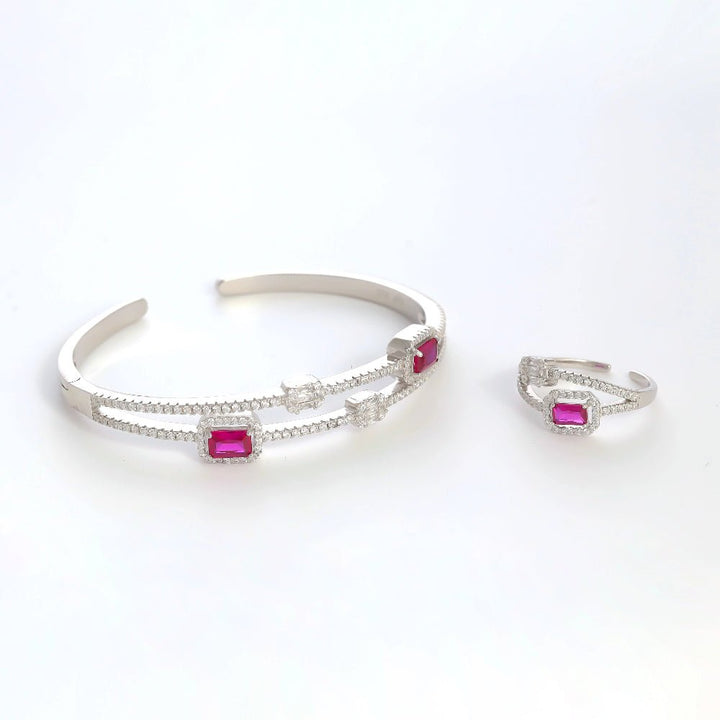 925 Sterling Silver Ruby Scarlet Star Bracelet with ring set for Women - tassyasilver.com