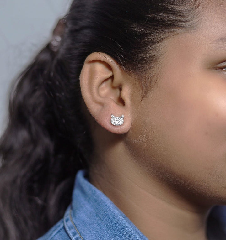 925 Sterling Silver Sparkle Cat Earrings for Baby - tassyasilver.com