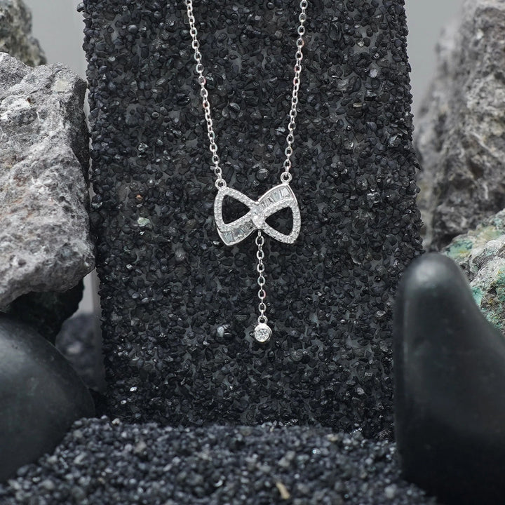 925 Sterling Silver Sparkling Bow Chain Pendant for Women - tassyasilver.com