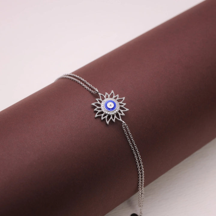 925 Sterling Silver Sunbeam Evil Eye Bracelet for Women - tassyasilver.com