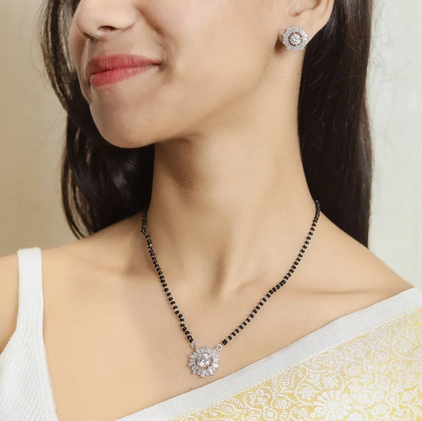 925 Sterling Silver Sunburst Glow Mangalsutra Set for Women - tassyasilver.com