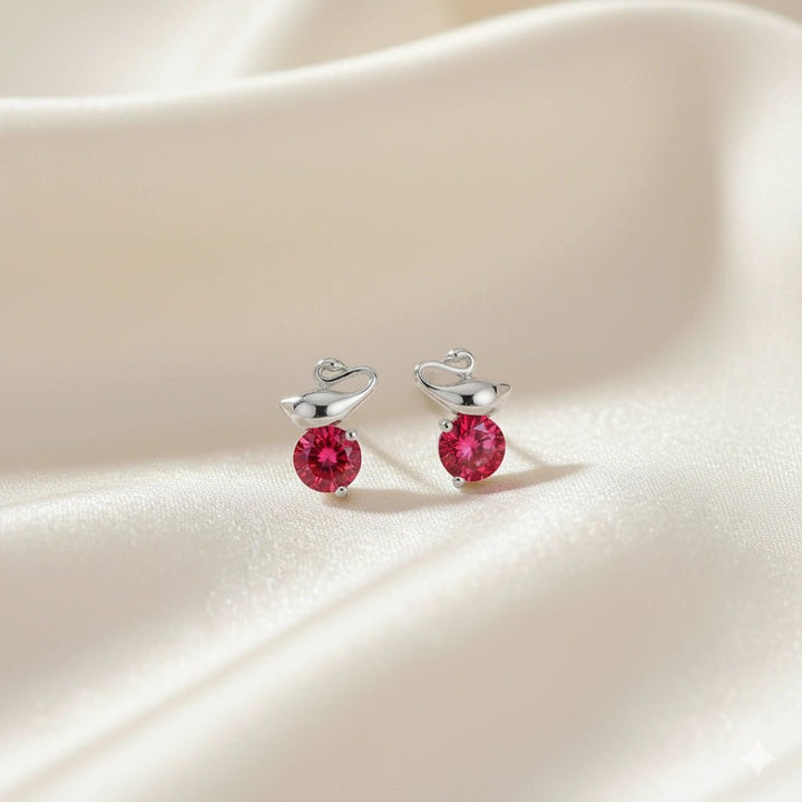 925 Sterling Silver Swan with Red Ruby Earrings For Baby - tassyasilver.com