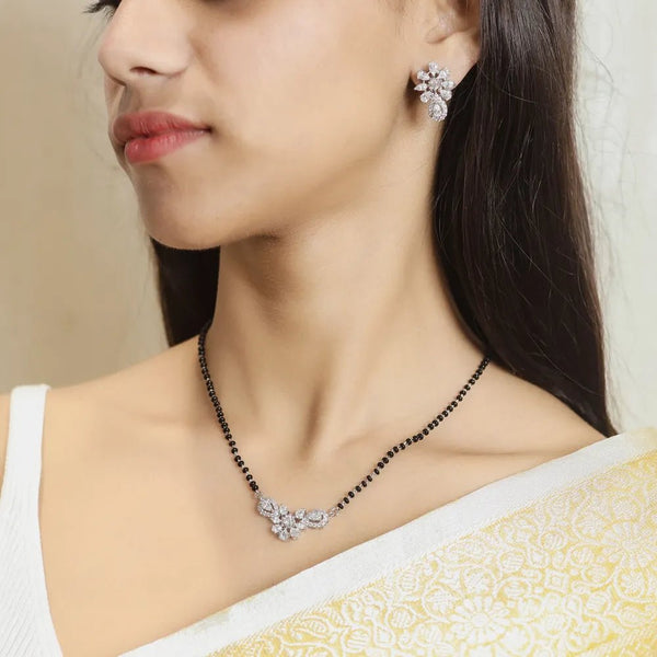 925 Sterling Silver Teardrop Bloom Mangalsutra Set for Women - tassyasilver.com
