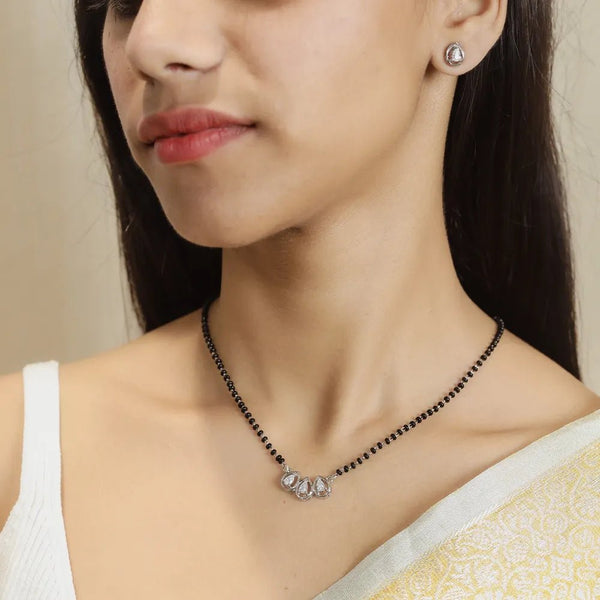 925 Sterling Silver Triple Dewdrop Mangalsutra Set for Women - tassyasilver.com