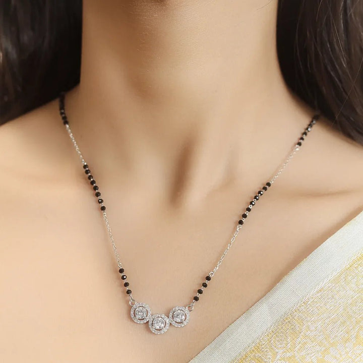 925 Sterling Silver Triple Diamond Bliss Mangalsutra for Women - tassyasilver.com