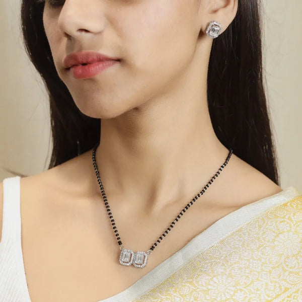 925 Sterling Silver Twin Emerald Mangalsutra Set for Women - tassyasilver.com