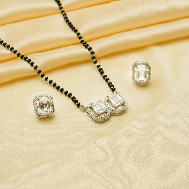 925 Sterling Silver Twin Emerald Mangalsutra Set for Women - tassyasilver.com