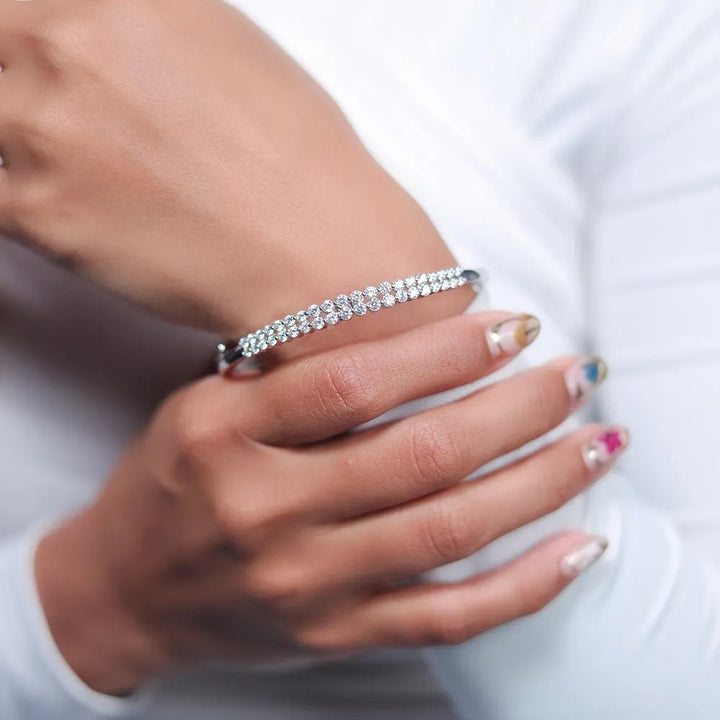 925 Sterling Silver Twin Sparkle Kada For Women - tassyasilver.com