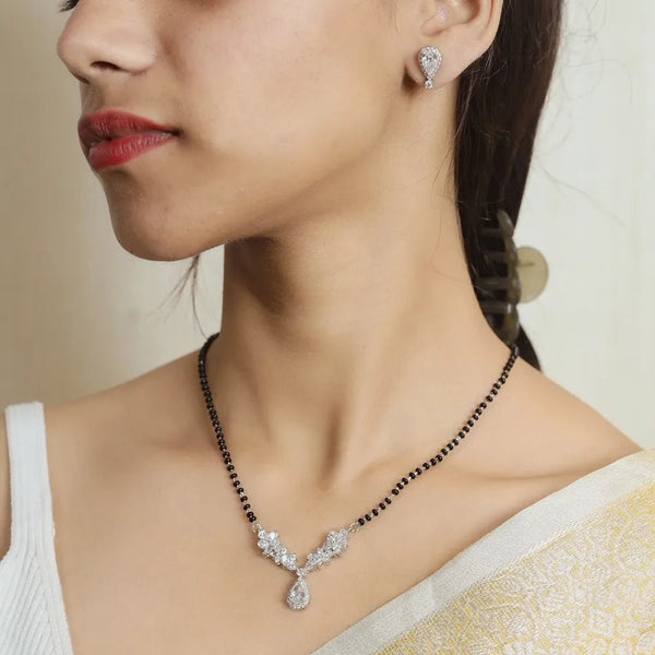 925 Sterling Silver V Teardrop Elegance Mangalsutra Set for Women - tassyasilver.com