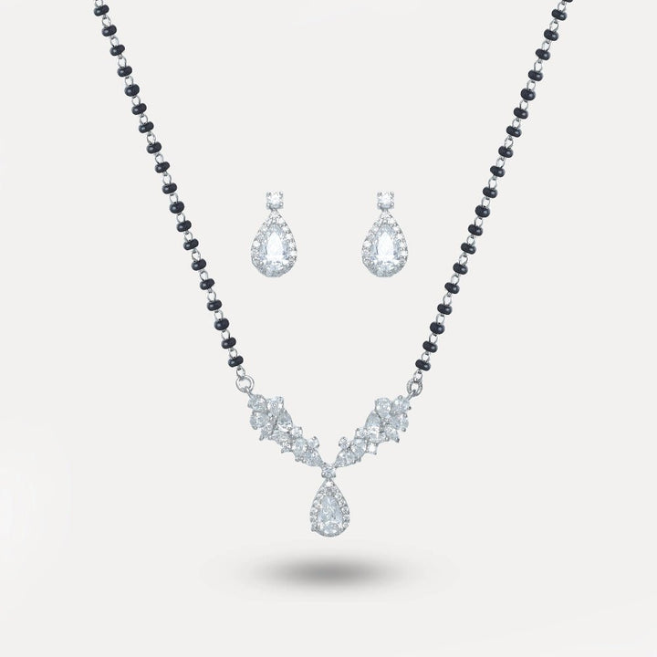 925 Sterling Silver V Teardrop Elegance Mangalsutra Set for Women - tassyasilver.com
