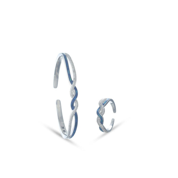 925 Sterling Silver Wave Knot Kada & Ring Set for Women - tassyasilver.com