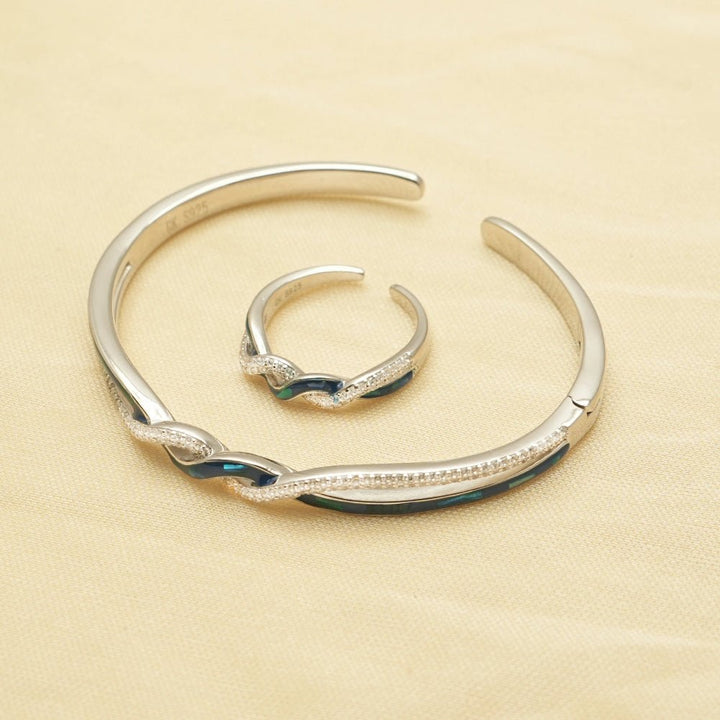 925 Sterling Silver Wave Knot Kada & Ring Set for Women - tassyasilver.com