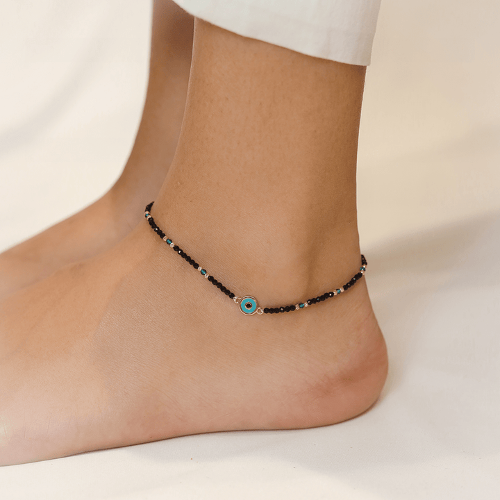 925 Sterling Turquoise Evil Eye Anklet for Women - tassyasilver.com