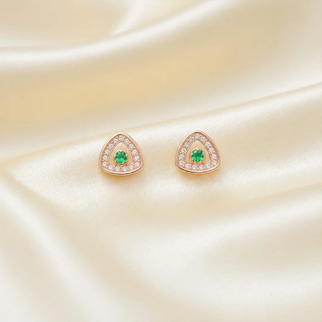 925 Silver Emerald Halo Studs