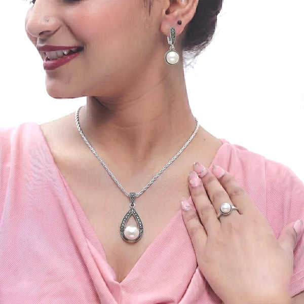 925 Silver Ivory Grace Pearl Set