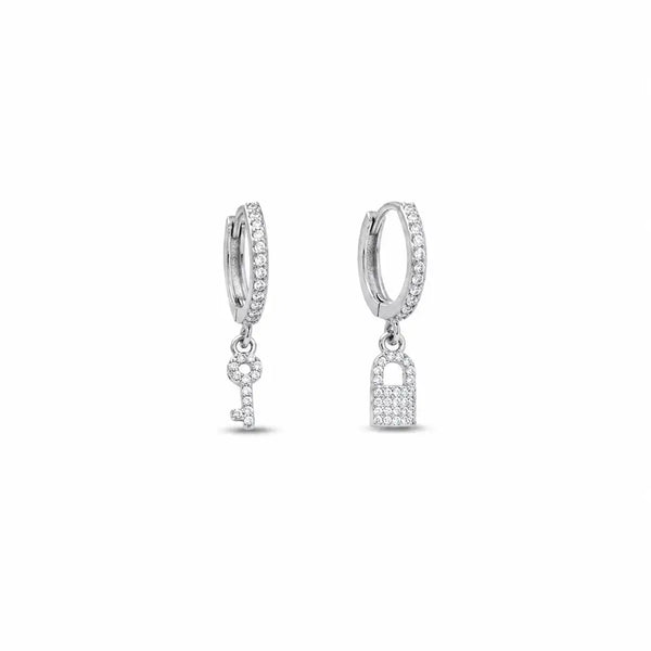 925 Silver Lock & Key Hoops