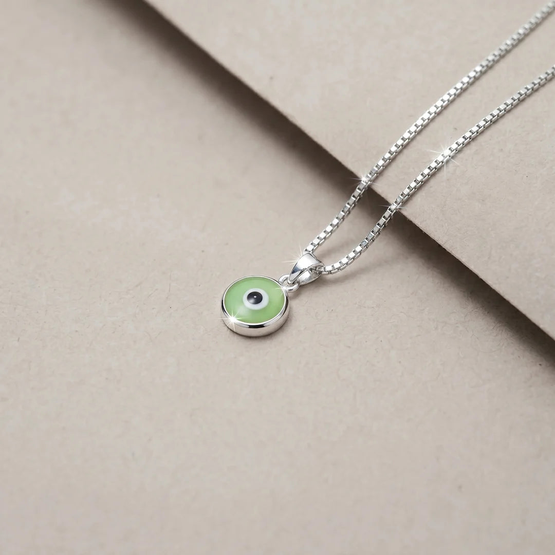 925 Silver Lucky Green Evil Eye Chain Pendant