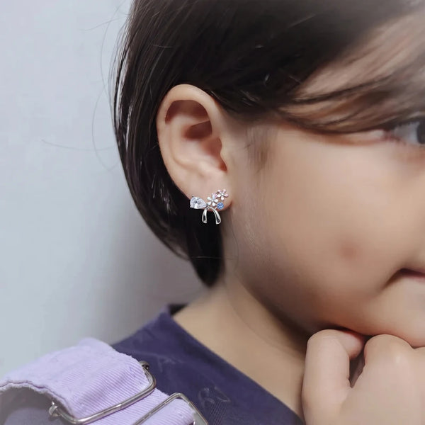 925 Silver Ribbon Bloom Earrings for Baby
