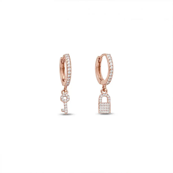 925 Silver Rose Lock & Key Hoops