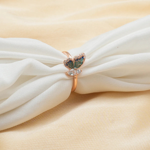 Rose Gold Silver Butterfly Enamel Ring