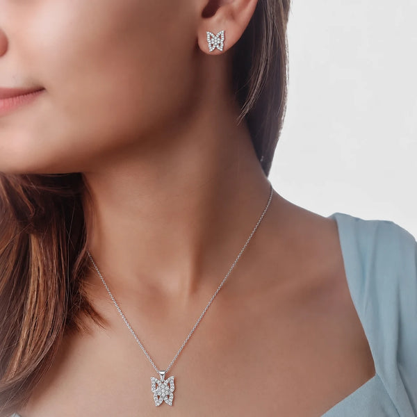 925 Silver Flutter Glow Butterfly Earring Set