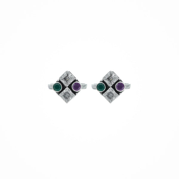 Silver Tricolor Square Toe Ring