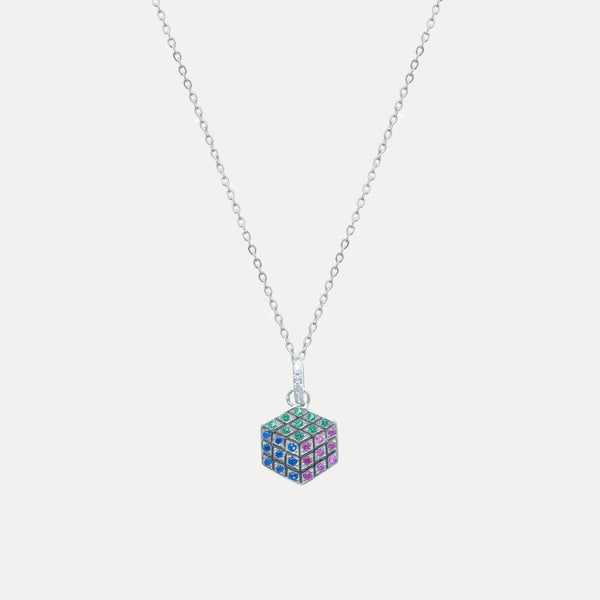 925 Silver Prism Cube Chain Pendant