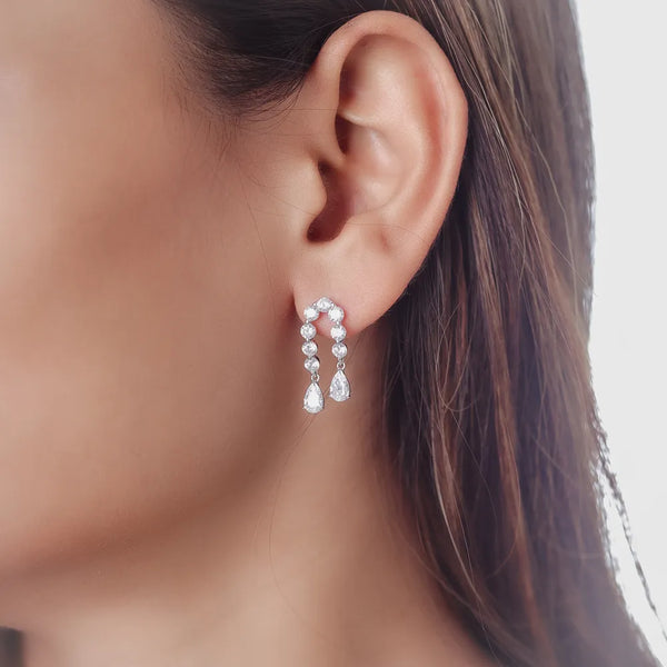 Tassya Sparkle Drop Earrings – Dainty 925 silver earrings with dangling sparkle design, ideal for chic and festive styling
