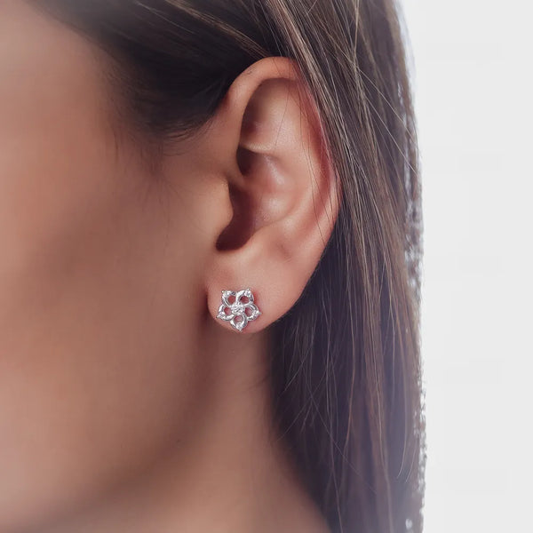 Tassya Silver Blossom Earrings – Elegant 925 silver earrings with floral design, perfect for daily wear and festive charm